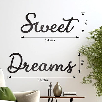 Zzbakress Sweet Dreams Wall Decor Metal Wall Art Large Modern Living Room Farmhouse Sign for Bedroom Black Metal Wall Art for Office and Home Wall Decor (Black, Elegant)