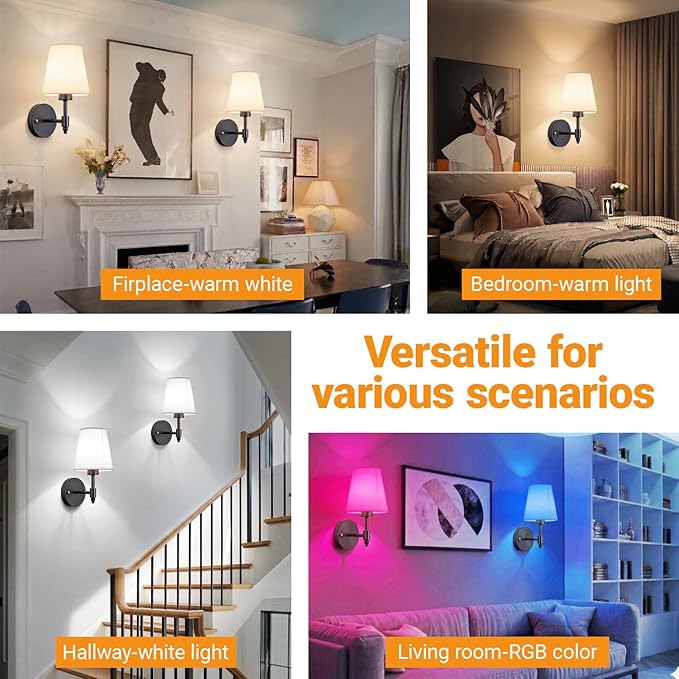 Battery Operated Wall Sconces Set Of Two, Wireless Battery Wall Light With 10000mAh RGB Rechargeable Magnetic Bulb, Rechargeable Wall Sconce With Remote Control For Bedroom, No Electrician Required