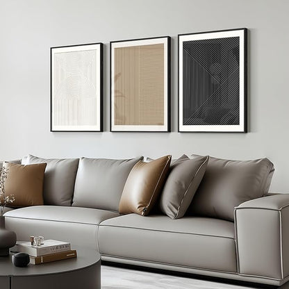 Framed Black and White Abstract Wall Art Bedroom, 3 Piece Neutral Modern Minimalist Canvas Artwork for Walls, Geometric Boho Pictures Prints for Living Room Dining Room Hallway Wall Decor, 16x24 Inch