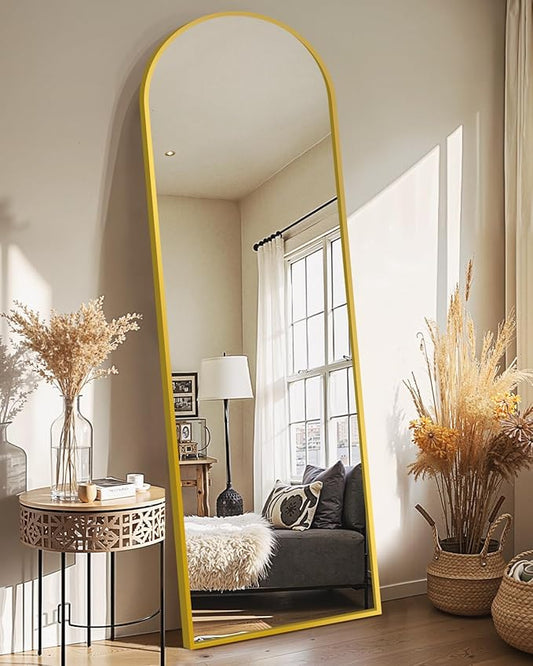 Delma Full Length Mirror, Large Floor Mirror for Wall, Bedroom, Bathroom, Living Room with Aluminium Frame (Stand, Arch 56x15-Gold)