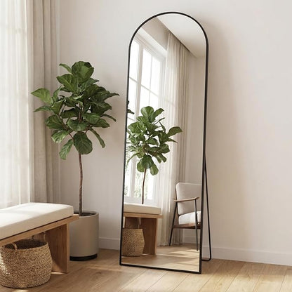 Sweetcrispy 58"x19" Arched Full Length Mirror, Full Body Mirror with Aluminum Alloy Thin Frame, Leaning or Standing, Suitable for Bedroom, Livingroom, Cloakroom, Black