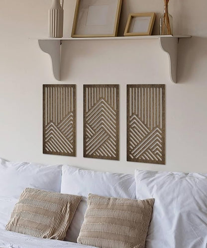 Putuo Decor Geometric Wood Wall Decor Set of 3, Mid-Century Modern Wall Art, Abstract Wall Decor for Living Room Bedroom Hallway