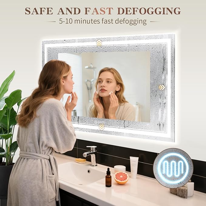 EOGOW LED Bathroom Mirror with Lights,40"x30"Backlit LED Mirror for Bathrooms with Anti-Fog,Dimmable,3 Colors Bathroom Mirror, Wall Mounted Horizontal/Vertical Vanity Mirrors,Tempered Glass
