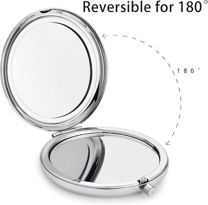 Compact Mirror for Purse, Metal Round Shell, Double-Sided 1X/2X Magnifying, Portable Travel Small Makeup Mirror, Mini Pocket Mirror, Sliver, 24 Pack