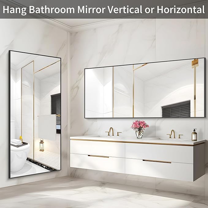 COFENY 36x72inch Bathroom Mirror, Black Rectangle Mirror with Thin Metal Frame, Large Rectangular Wall Mirrors for Bathroom, Living Roomm, Hair Salon, Big Farmehouse Mirror Hang Horizontal/Vertical