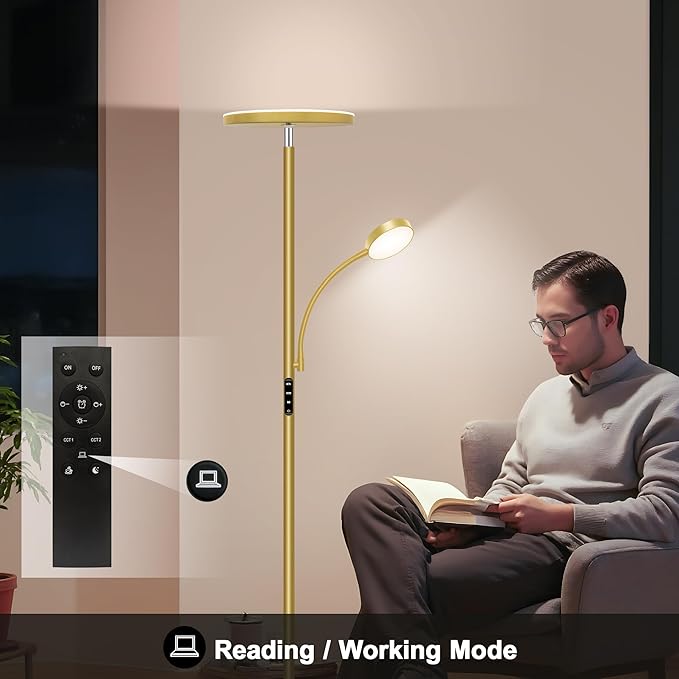 Floor Lamp-42W/4200LM Super Bright Floor Lamp,Dimmable 2-in-1 LED Floor Lamp for Bedroom,Torchiere Floor Lamps with Remote & Touch Control,69" Tall Standing Lamp for Living Room,Office,Reading,Gold