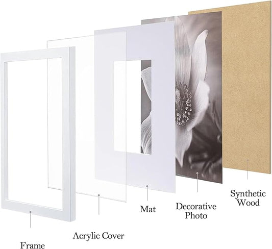 eletecpro 10x10 Picture Frames Set of 9 with Mat for 5x5 Photos or without Mat for 10x10, Square Gallery Wall Decor Collage for Picture Display, White Frame Set for Wall Hanging
