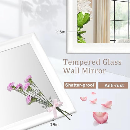 Tanmicoshomy White Bathroom Mirror 20x30 Inch, Wood Wall Mirrors with Tempered Glass for Bathroom Living Room Bedroom or Hallway