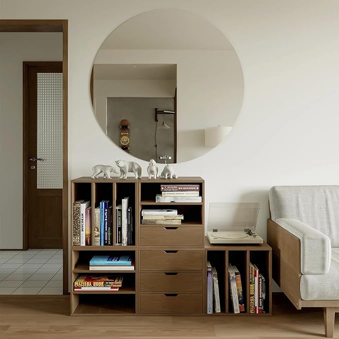 Round Glass Mirror, Suitable for bedrooms, Living Rooms, Dressing Tables, entryways, Above Sinks,Gyms, etc, 20-inch Glass Mirror Block (1 piece),high-Definition wall Mirror, Adhesive Mirror.