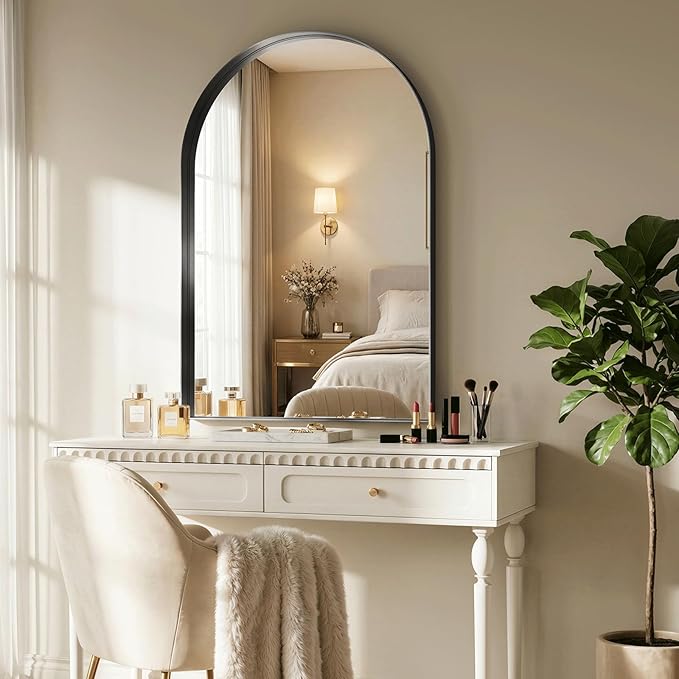 Bathroom Mirror, 20" L×30" W Arched Mirrors for Bathroom Sink, Dark Brushed Black Frame Mirror for Wall, Tempered Glass for Vanity, Living Room,Bedroom, Restroom, Entryway