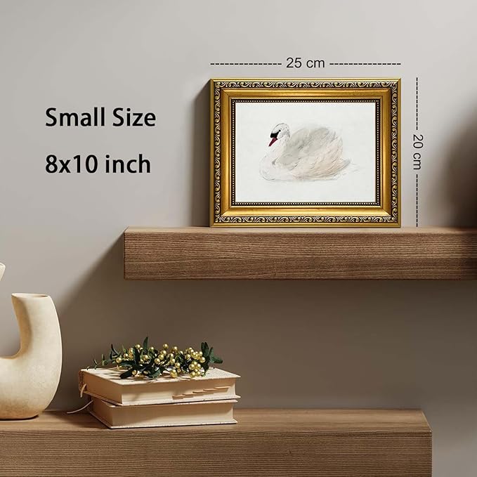 YD&YZY Gold Framed Vintage Wall Art Classic Swan Canvas White Swan Wall Decor Rustic Farmhouse Watercolor Retro Art Painting Picture Print Artwork for Bedroom Bathroom 8x10 inch Small Framed