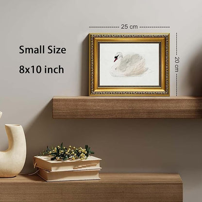 YD&YZY Gold Framed Vintage Wall Art Classic Swan Canvas White Swan Wall Decor Rustic Farmhouse Watercolor Retro Art Painting Picture Print Artwork for Bedroom Bathroom 8x10 inch Small Framed