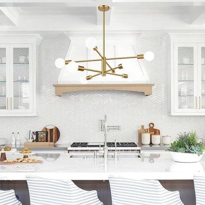 10.9"-52.3" Height Adjustable Modern Chandelier Ceiling Light Fixture, 8-Light Sputnik Chandeliers Brushed Gold Mid Century Chandelier Over Table, Chandeliers for Dining Room (Bulbs Not Included)