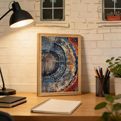IBHJSART Framed Tree Ring Canvas Wall Art Vintage Colorful Wood Stump Painting Prints Modern Minimalist Pictures Neutral Nature Rustic Farmhouse Decor Living Room Bedroom Bathroom Office