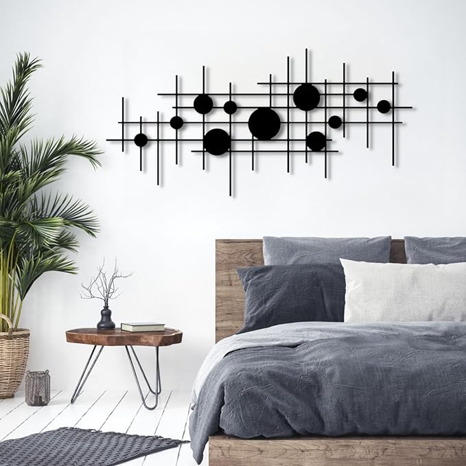Abstract Metal Wall Sculpture, Geometric Metal Wall Art, Metal Wall Art, Metal Abstract and Geometric Wall Decor, Minimalist Wall Decor, Line Art Wall Decor, Metal Minimalist Abstract Wall Art (Sliver, 35"x16"|90x43cm)