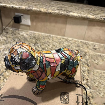 Dog Series Art Night Light, Corgi Lamp and Pug Lamp, Stained Resin French Bulldog Tabletop, 3D Dog LED Table Lamp, Stained Resin Night Light, Pet Themed Tabletop Decor (Pug)