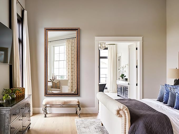 60.5" X 31" Vintage Full Length Bedroom Mirror, Black & Bronze Handmade Aging Large Accent Decorative Mirror for Living Room, Bathroom, Entryway and Hallway