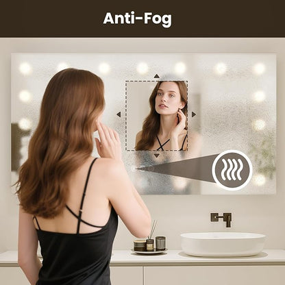 WTTY 84"x40" Hollywood Vanity Mirror with Lights, Wall-Mounted Makeup Mirror with 3 Color Temperatures, Stepless Dimmable Bulbs, Anti-Fog & Shatter-Proof