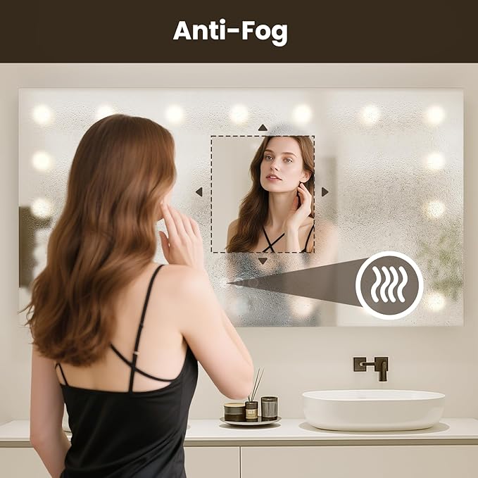 WTTY 84"x32" Hollywood Vanity Mirror with Lights, Wall-Mounted Makeup Mirror with 3 Color Temperatures, Stepless Dimmable Bulbs, Anti-Fog & Shatter-Proof