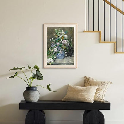 ASTRDECOR Framed Canvas Prints Art Vintage Decor for Living Room, Wildflowers Prints Botanical Wall Art Home Decor, Aesthetic Classical Floral Paintings, Bouquet in Blue White Porcelain Vase 12"x16"