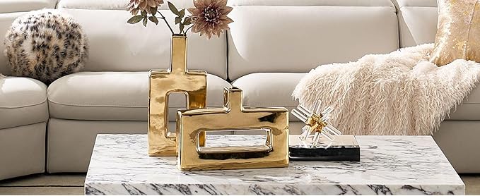 Z Gallerie Glass & Gold Decorative Object,Modern Mixed-Material Sculptural Accent for Console Table Shelf Living Room Bedroom Office