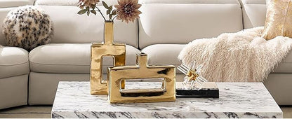 Z Gallerie Glass & Gold Decorative Object,Modern Mixed-Material Sculptural Accent for Console Table Shelf Living Room Bedroom Office