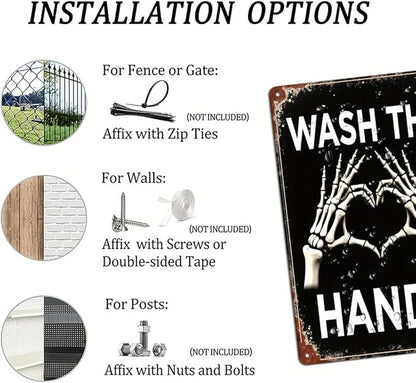 Wash Thy Hands Skeleton Metal Tin Sign Halloween Decor Vintage Wall Art Rustic Bathroom Kitchen Entryway Home Decorative Signs Metal Poster 8x12 Inch
