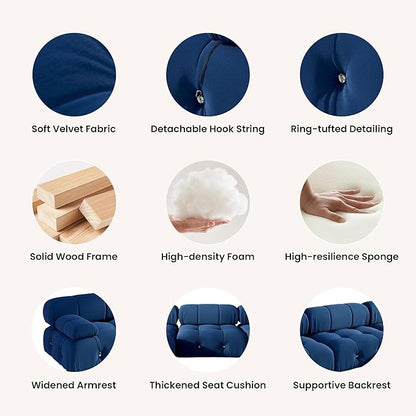 104'' Modular Sectional Couch, L-Shaped Velvet Bubble Couch with Reversible Chaise Ottoman, Modern Cloud Sectional Couches for Living Room, Apartment (3 Seats, 1 Ottoman, Blue)