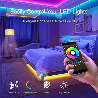 HBOWMDJIA 150 FT LED Strip Lights for Bedroom (2 Rolls 75 FT) with Remote and Application Controlled Smart LED Lights, Music Synchronized RGB Color Changing Light, Suitable for Room Party Decoration