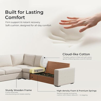ELUCHANG 113" V-Shaped Modular Sectional Sofa Couch, Modern 4-Seat Comfy Linen Deep Seat Sofa with Corner, Removable Cover, Easy Assembly, Large Sofas & Couches for Living Room, Office, Beige