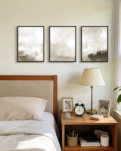 PHOPAGO Abstract Framed Wall Art Minimalist Beige Pastel Neutral Wall Decor Modern Art Paints for Living Room Bedroom Decor - 11x14in Black Framed