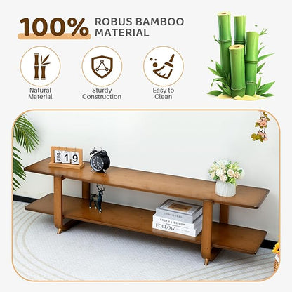 HollyHOME Bamboo TV Stand with Storage for TVs up to 65'', Modern Entertainment Center with 2 Open Shelf, Accent TV Media Console Table for Living Room, Bedroom, 55"(L), Walnut