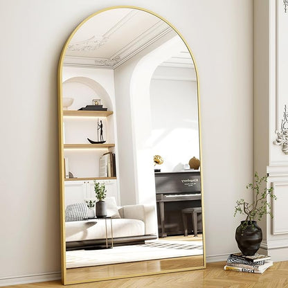 Easly 46"x76" Arched Full-Length Mirror, Oversized Floor Mirror with Stand, Freestanding or Wall-Mounted Full Body Mirror for Living Room, Bedroom, or Cloakroom, Gold