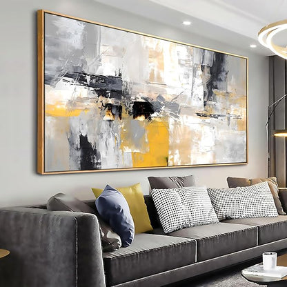 Wall Art Yellow Black White and Grey Modern Artwork for Living Room Bedroom Dining Room Home Office Decor 24"x48" with Framed