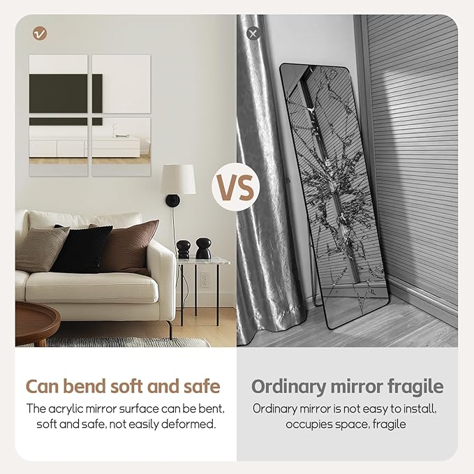 Abyssaly Mirror Stickers for Walls 10 Packs Self Adhesive Stick on Mirrors Tiles Small Peel and Stick Mirror Tiles 2mm Unbreakable Wall Mirrors Decorative Sheets for Kitchen 7.8''x7.8''
