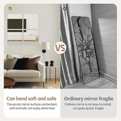 Abyssaly Mirror Stickers for Walls 10 Packs Self Adhesive Stick on Mirrors Tiles Small Peel and Stick Mirror Tiles 2mm Unbreakable Wall Mirrors Decorative Sheets for Kitchen 7.8''x7.8''