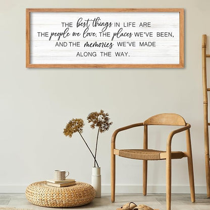 AuraPeak The Best Things In Life Family Sign for Home Wall Decor Modern Memory Family Positive Quotes Memories Farmhouse Bedroom Living Room Horizontal Adventure Hanging Art (Wood 40"×15")