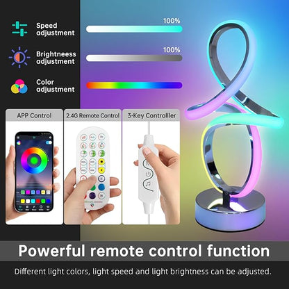 EIDISUNY Modern RGB Table Lamps, Multicolor Changing Spiral Bedside Lamp with Remote&APP, Cool Table Lamp, Dimmable LED Nightstand Lamp with Music Rhythm Modes for Bedroom, Living Room, Black(2 Pack)