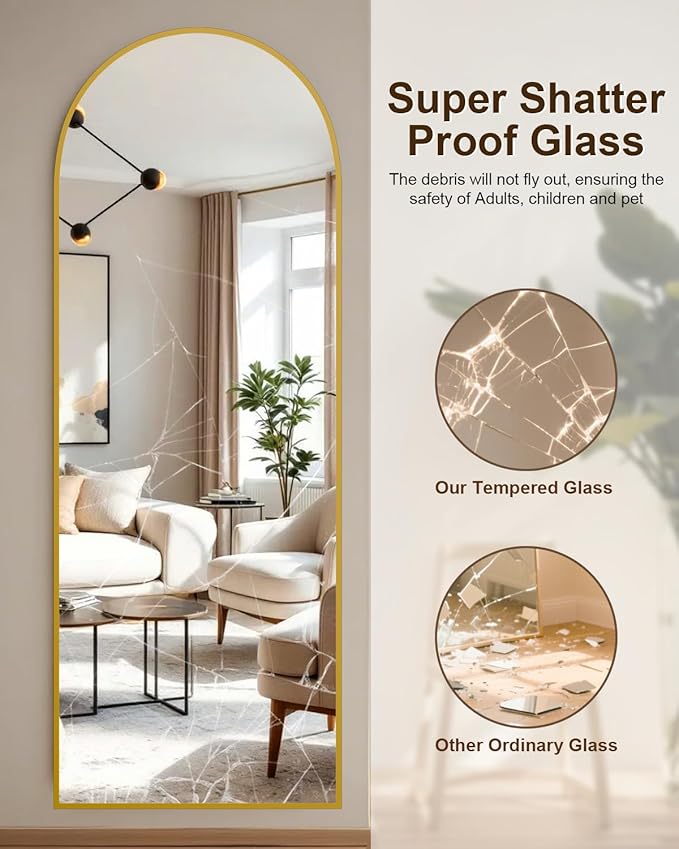 59"x16" Floor Mirror Full Length, Arched Full Length Mirror with Stand, Full Body Mirrors for Bedroom Living Room or Cloakroom Gold