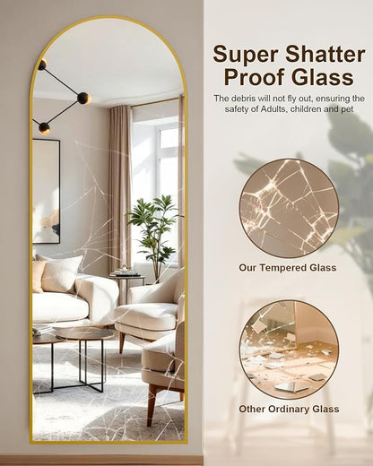 59"x16" Floor Mirror Full Length, Arched Full Length Mirror with Stand, Full Body Mirrors for Bedroom Living Room or Cloakroom Gold