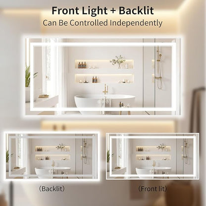 30"x60" LED Bathroom Mirror with Lights, Front & Backlit, Anti-Fog, Dimmable, 3 Color Temperature, CRI 90+, LED Mirror for Bathroom with Premium Full Aluminum Frame, Touch Control with Memory