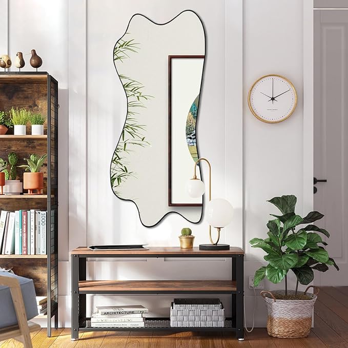 Irregular Mirror, 47.2"x21.2" Asymmetrical Aesthetic Wall Mirror, Modern Frameless Decorative Mirrors for Living Room Bedroom Entryway Hallway Fireplace, Horizontal or Vertical Hanging