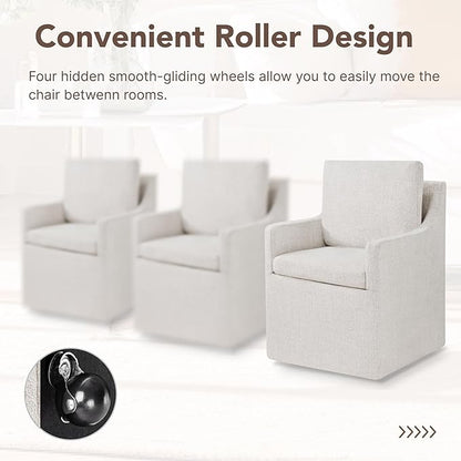 KISLOT Upholstered Dining Chairs Set of 1, Modern Dining Room Chairs with Casters & Washable Cover, Rolling Accent Chair with Hidden Storage for Kitchen, Farmhouse, Living Room, Linen Fabric, 1 Box