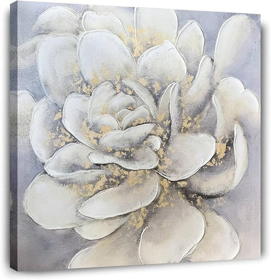 Waowumar Flowers Canvas Wall Art Gray and Gold Magnolia Pictures Contemporary Floral Textured Painting for Bedroom Living Room Decor