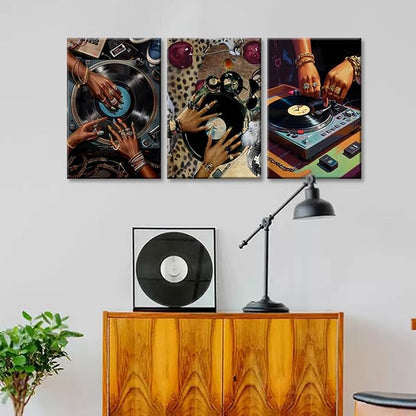 3Pcs Framed Hip-Hop Dj Wall Art Disc Players Canvas Printed Records Bedroom Prints Living Room Galleries Music Studio Posters Vintage Urban Art Aesthetic Decoration