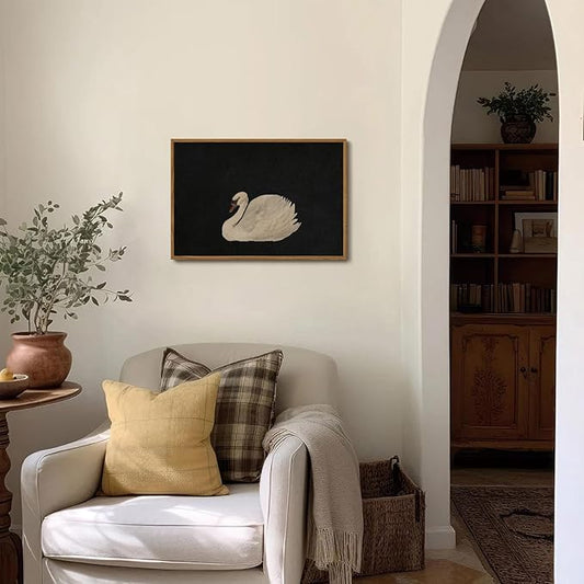 OIQArtOIQ Vintage Framed Wall Art Moody Grace Swan Canvas Art Prints Rustic Farmhouse Pictures Wall Decor Modern Cottagecore Paintings Artwork For Bedroom Kitchen Bathroom Office Living Room