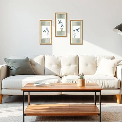 IARTTOP Vintage Hummingbird Bird Wall Art Set of 3 Botanical Prints Sage Green Home Decor for Living Room Bedroom Farmhouse 8x16 Inch Gifts for Bird Lovers