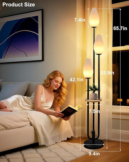 Black Floor Lamp with Tray, 3-Lights Dimmable Floor Lamps with Rock-Shaped Shade, Unique Candle Holder Style Modern Tall Standing Lamp for Living Room/Party(Bulbs Included)