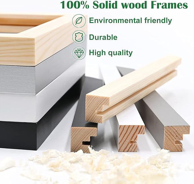 KINLINK 5x7 Picture Frame Black, Solid Wood Frames 5x7 with Acrylic Plexiglass for Pictures 4x6 With Mat,Tabletop and Wall Display, 5 x 7 Picture Frame Set of 4