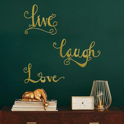 ESTART 3 Pieces Gold Metal Letter Sign Decor 'Live Laugh Love' WordArt Wall Art Decor for Home Indoor Outdoor Bedroom Living room Bathroom and Office (Gold)